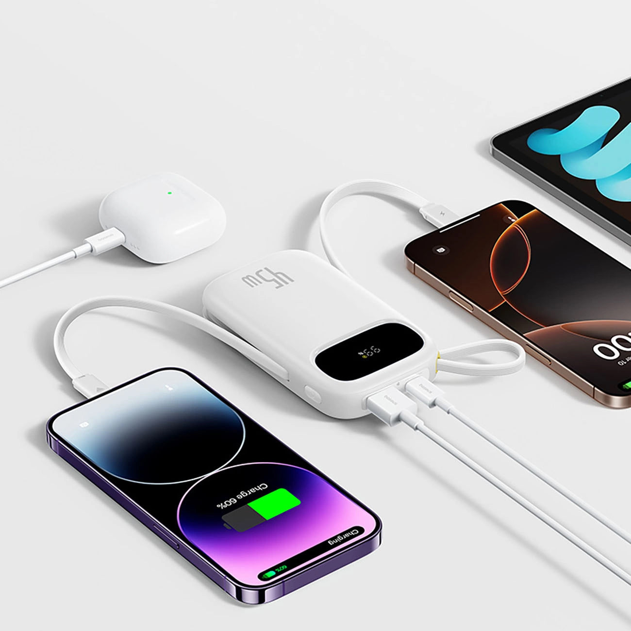 Externe Batterij Baseus EnerFill FC31, 20000mAh, 45W, QC + PD, 1 x Lightning - 1 x USB-A - 2 x USB-C, Wit E0028D01