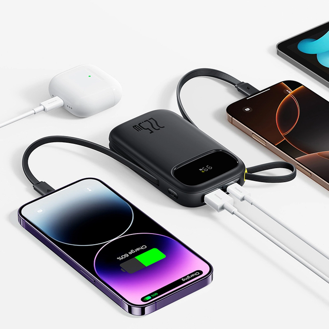 Externe Batterij Baseus EnerFill FC31, 10000mAh, 22.5W, QC + PD, 1 x Lightning - 1 x USB-A - 2 x USB-C, Zwart