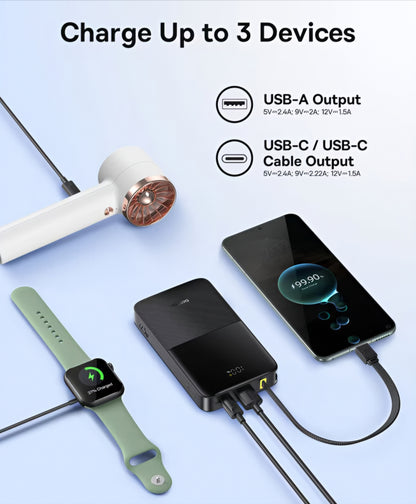Externe Batterij Baseus EnerFill Bipow2 Pro, 10000mAh, 22.5W, QC + PD, 1 x USB-A - 2 x USB-C, Zwart E0027600