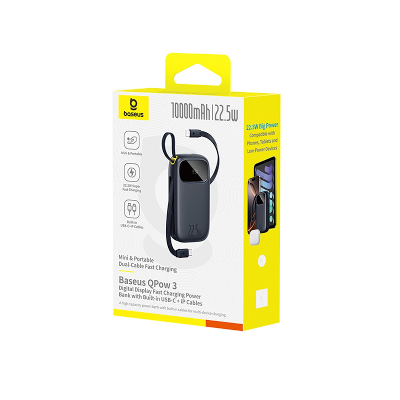 Externe Batterij Baseus EnerFill FC31, 10000mAh, 22.5W, QC + PD, 1 x Lightning - 1 x USB-A - 2 x USB-C, Zwart