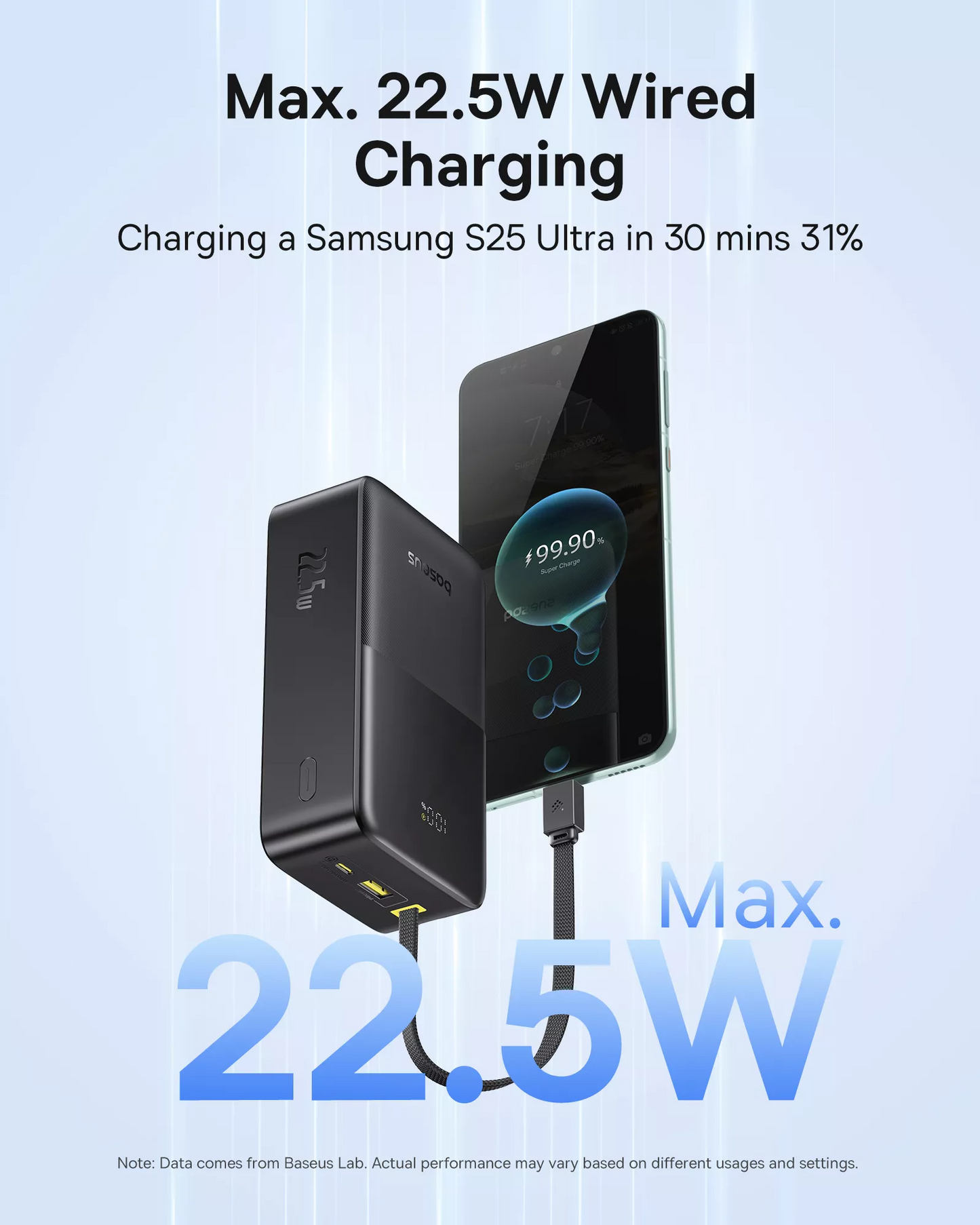 Externe Batterij Baseus EnerFill Bipow2 Pro, 30000mAh, 22.5W, QC + PD, 1 x USB-A - 2 x USB-C, Zwart E0028100