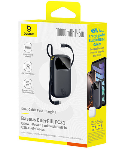 Externe batterij Baseus EnerFill FC31 Qpow 3, 10000mAh, 45W, QC + PD, 1 x USB-A - 3 x USB-C, Zwart P10082102123-00
