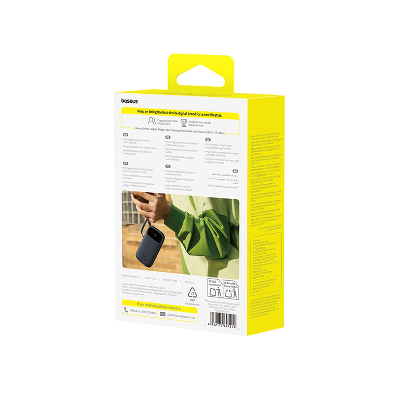 Externe Batterij Baseus EnerFill FC31, 10000mAh, 22.5W, QC + PD, 1 x Lightning - 1 x USB-A - 2 x USB-C, Zwart