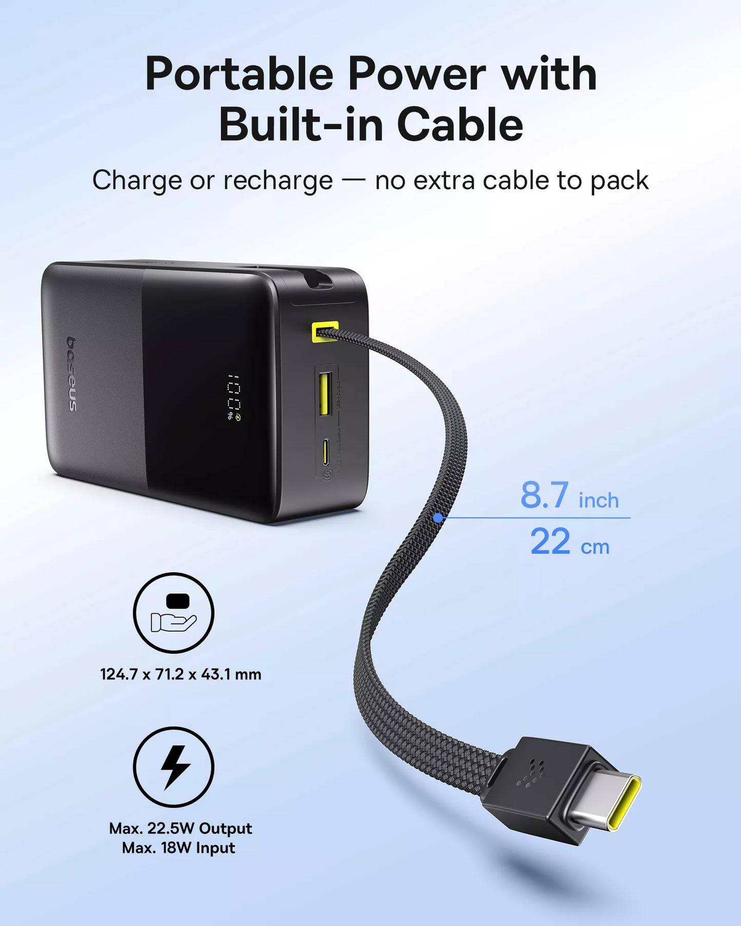 Externe Batterij Baseus EnerFill Bipow2 Pro, 30000mAh, 22.5W, QC + PD, 1 x USB-A - 2 x USB-C, Zwart E0028100