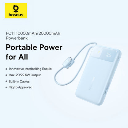 Externe batterij Baseus EnerFill FC11, 20000mAh, 22.5W, QC + PD, 1 x Lightning - 1 x USB-A - 2 x USB-C, Blauw E0027S06