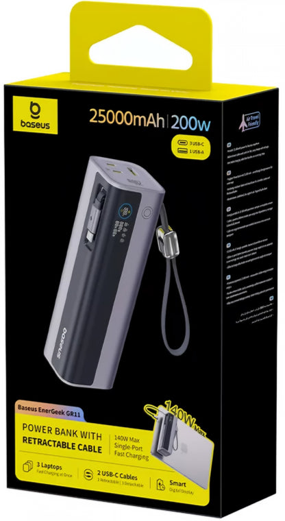 Externe batterij Baseus EnerGeek GR11, 25000mAh, 200W, QC + PD, 1 x USB-A - 3 x USB-C, Grijs E0028Q00
