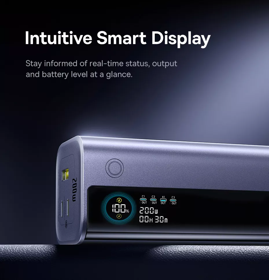 Externe batterij Baseus EnerGeek GR11, 25000mAh, 200W, QC + PD, 1 x USB-A - 3 x USB-C, Grijs E0028Q00