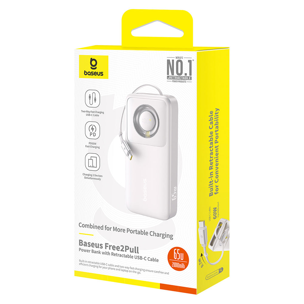 Externe Batterij Baseus Free2Pull, 20000mAh, 65W, PD, 2 x USB-C, Grijs P10073700843-00