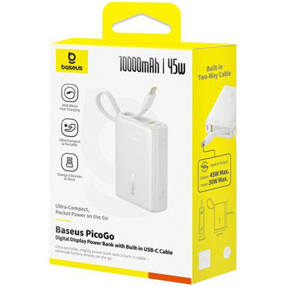 Externe Batterij Baseus PicoGo, 10000mAh, 45W, QC + PD, 1 x USB-A - 2 x USB-C, Wit P10076803213-00