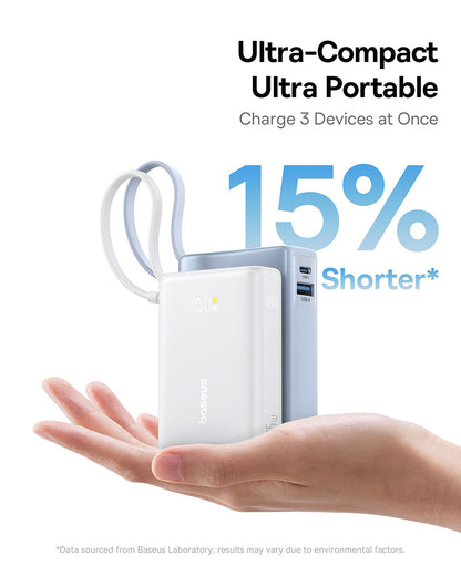 Externe Batterij Baseus PicoGo, 10000mAh, 45W, QC + PD, 1 x USB-A - 2 x USB-C, Wit P10076803213-00