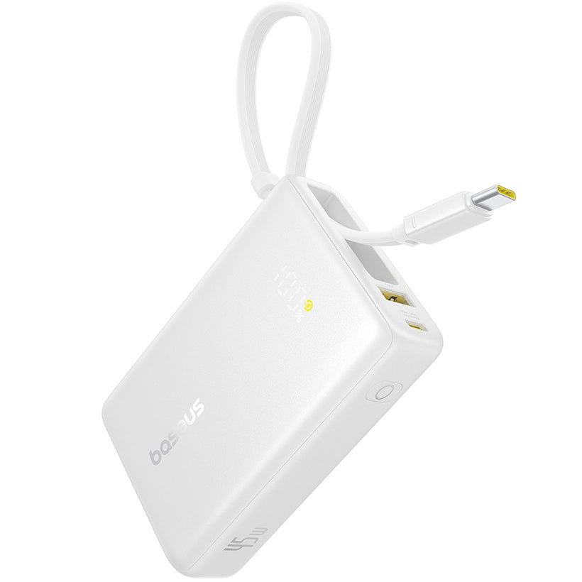 Externe Batterij Baseus PicoGo, 10000mAh, 45W, QC + PD, 1 x USB-A - 2 x USB-C, Wit P10076803213-00