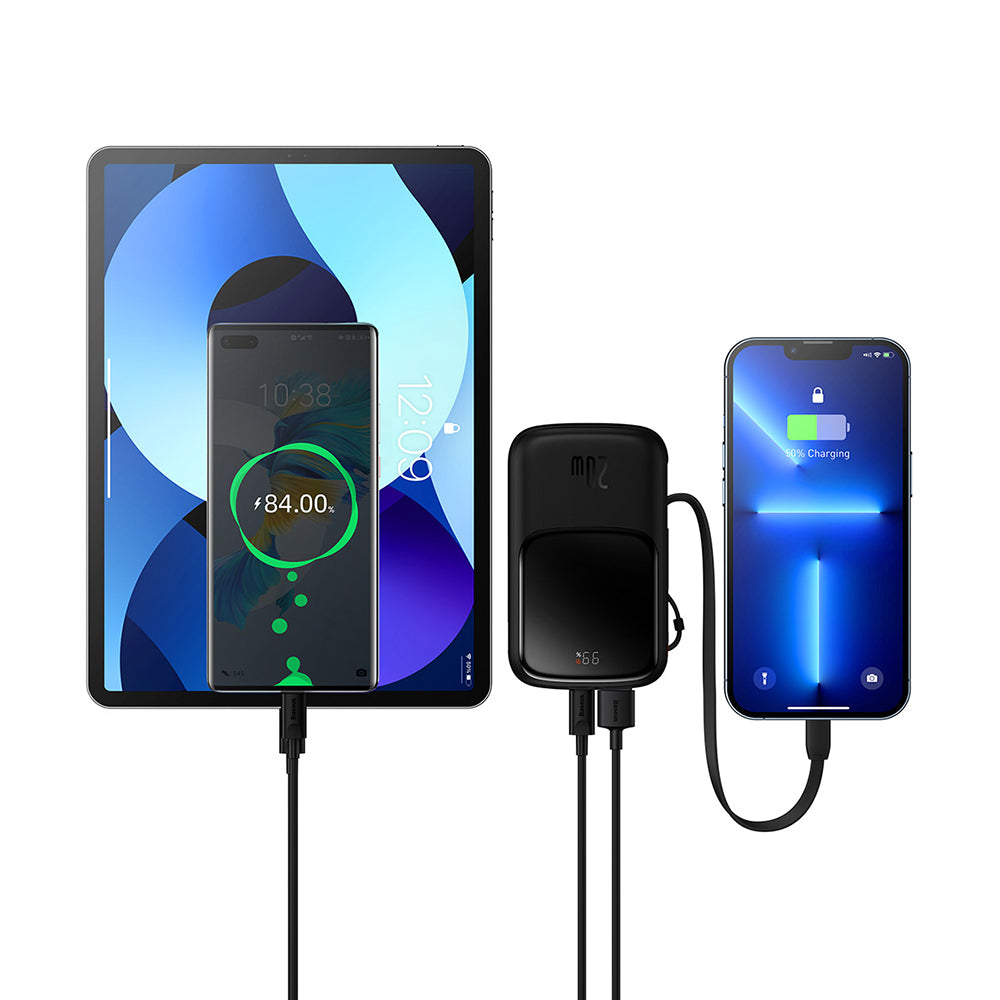Externe Batterij Baseus Qpow Pro, 20000mAh, 20W, QC + PD, 1 x Lightning - 1 x USB-A - 1 x USB-C, Zwart PPQD040001