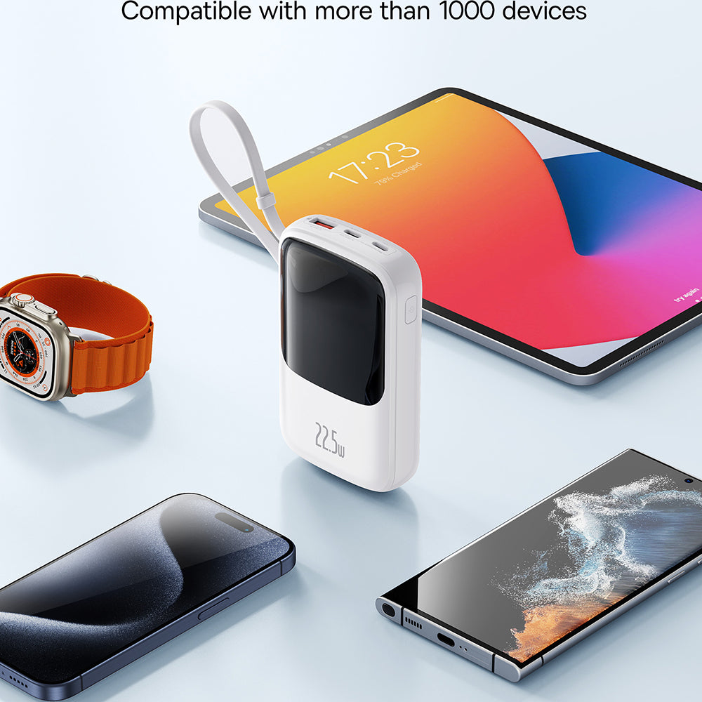 Externe Batterij Baseus Qpow Pro+, 10000mAh, 22.5W, QC + PD, 1 x USB-A - 2 x USB-C, Wit P10067101213-00