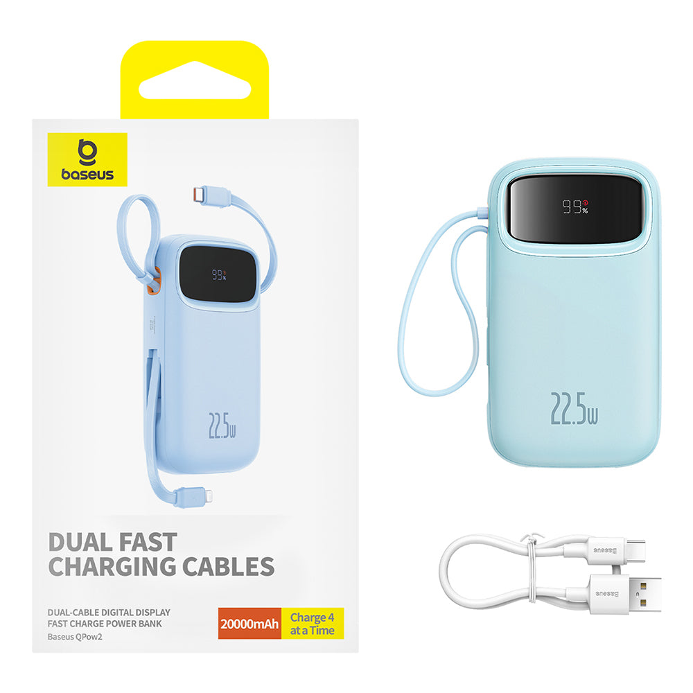 Externe Batterij Baseus Qpow Pro+, 20000mAh, 22.5W, QC + PD, 1 x Lightning - 1 x USB-A - 2 x USB-C, Blauw P10055002313-00