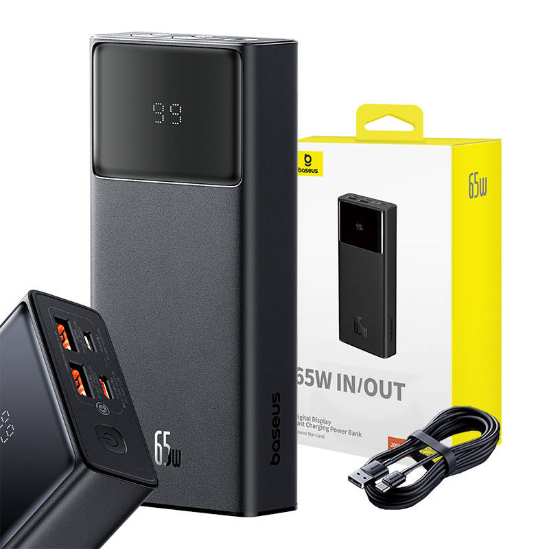 Baseus Star Lord External Battery, 20000mAh, 65W, QC + PD, 1 x USB-C - 2 x USB-A, Black P10022906113-00