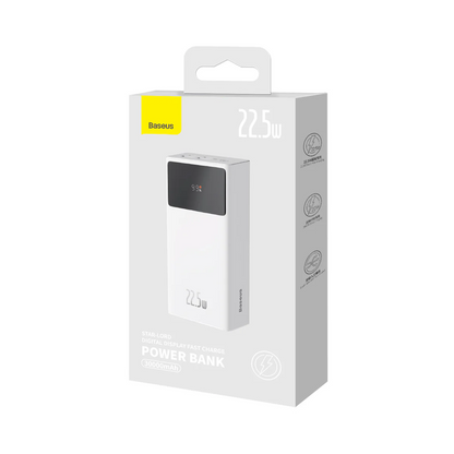Externe batterij Baseus Star Lord, 30000mAh, 22.5W, QC + PD, 1 x USB-C - 2 x USB-A, Wit PPXJ080102