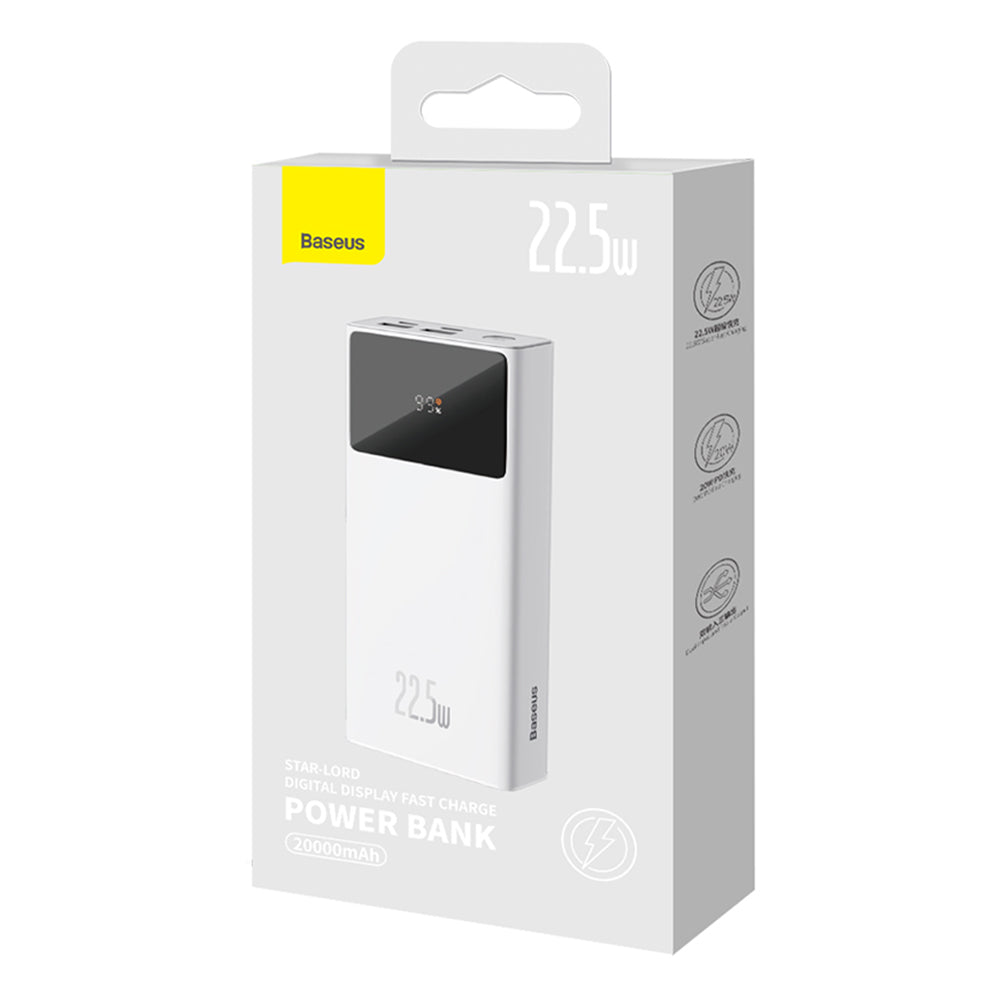 Externe Batterij Baseus Star Lord, 20000mAh, 22.5W, QC + PD, 1 x USB-C - 2 x USB-A, Wit PPXJ080002