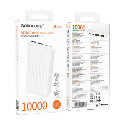 Borofone BJ78 Clever Externe Batterij, 10000mAh, 10W, 2 x USB-A, Wit