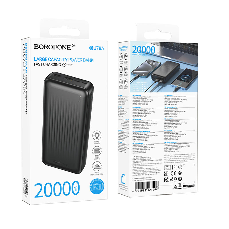 Externe Batterij Borofone BJ78A Clever, 20000mAh, 10W, 2 x USB-A, Zwart