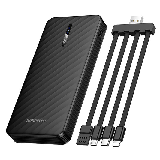 Externe batterij Borofone BJ84 Smooth, 10000mAh, 10W, 1 x Lightning - 1 x microUSB - 1 x USB-A - 1 x USB-C, Zwart