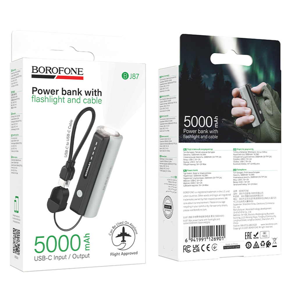 Externe batterij Borofone BJ87 Star, 5000mAh, 10W, 1 x USB-C, Grijs