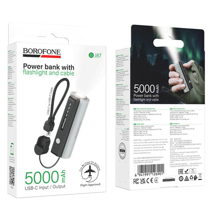 Externe batterij Borofone BJ87 Star, 5000mAh, 10W, 1 x USB-C, Grijs