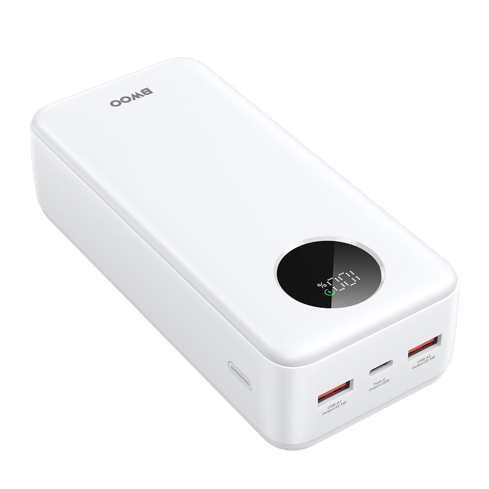 Externe Batterij BWOO BO-P64, 30000mAh, 22.5W, QC + PD, 1 x USB-C - 2 x USB-A, Wit