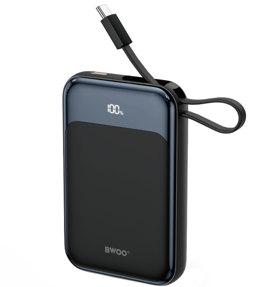 Draadloze Externe Batterij BWOO BO-P80, 10000mAh, 22.5W, PD + FQI, 1 x QI - 2 x USB-C, Zwart