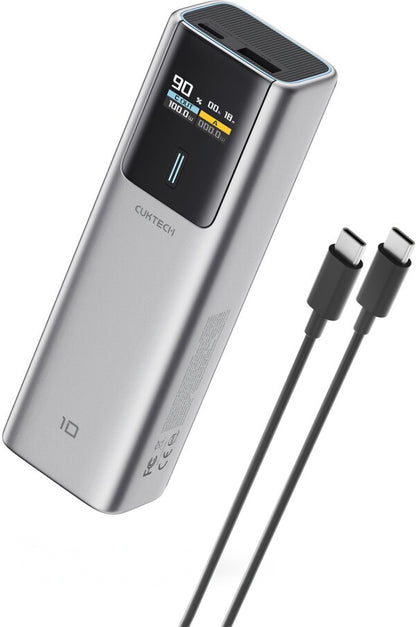 Externe Batterij Cuktech, 10000mAh, 150W, QC + PD, 1 x USB-A - 1 x USB-C, Grijs CKPB100PGLBK