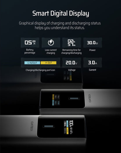 Externe Batterij Cuktech, 10000mAh, 150W, QC + PD, 1 x USB-A - 1 x USB-C, Grijs CKPB100PGLBK