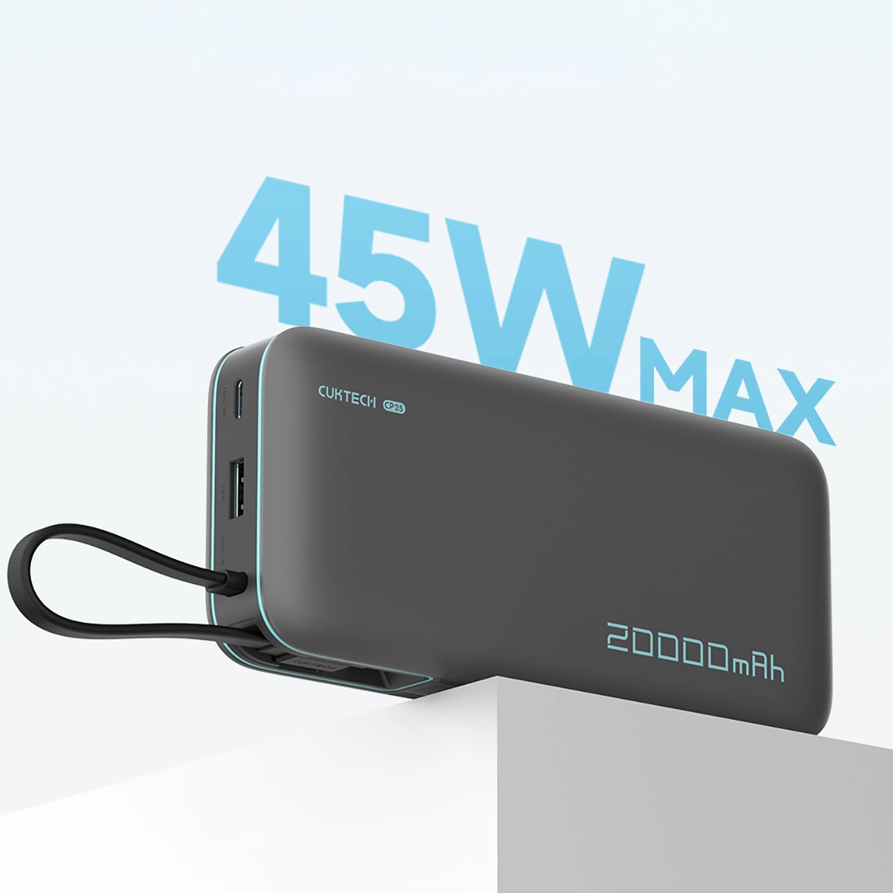 Externe Batterij Cuktech, 20000mAh, 55W, QC + PD, 1 x USB-A - 2 x USB-C, Grijs CUKP200NGLDG