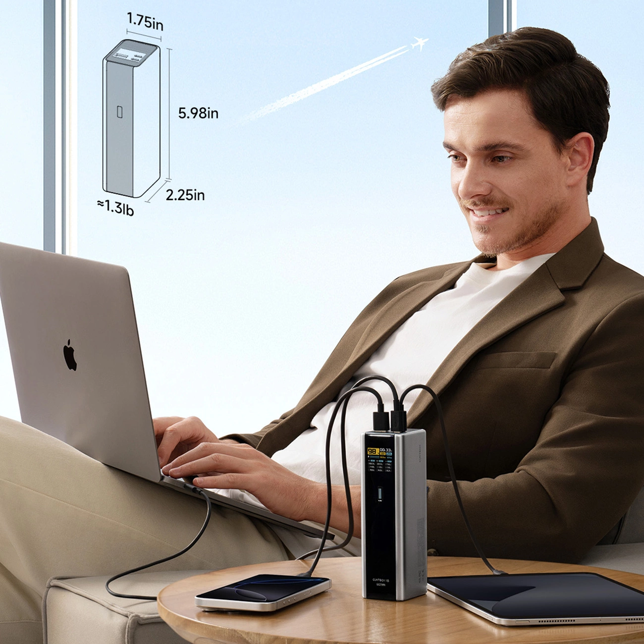 Externe Batterij Cuktech, 20000mAh, 210W, QC + PD, 1 x USB-A - 2 x USB-C, Grijs CKPB200UGLGR