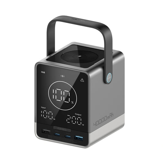 Externe batterij Cuktech, 40000mAh, 300W, QC + PD + FQI, 1 x QI - 2 x USB-A - 2 x USB-C, Zwart
