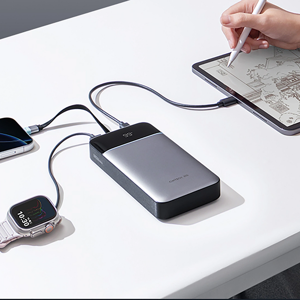 Cuktech LPB252N External Battery, 25000mAh, 120W, QC + PD, 1 x USB-A - 2 x USB-C, Gray