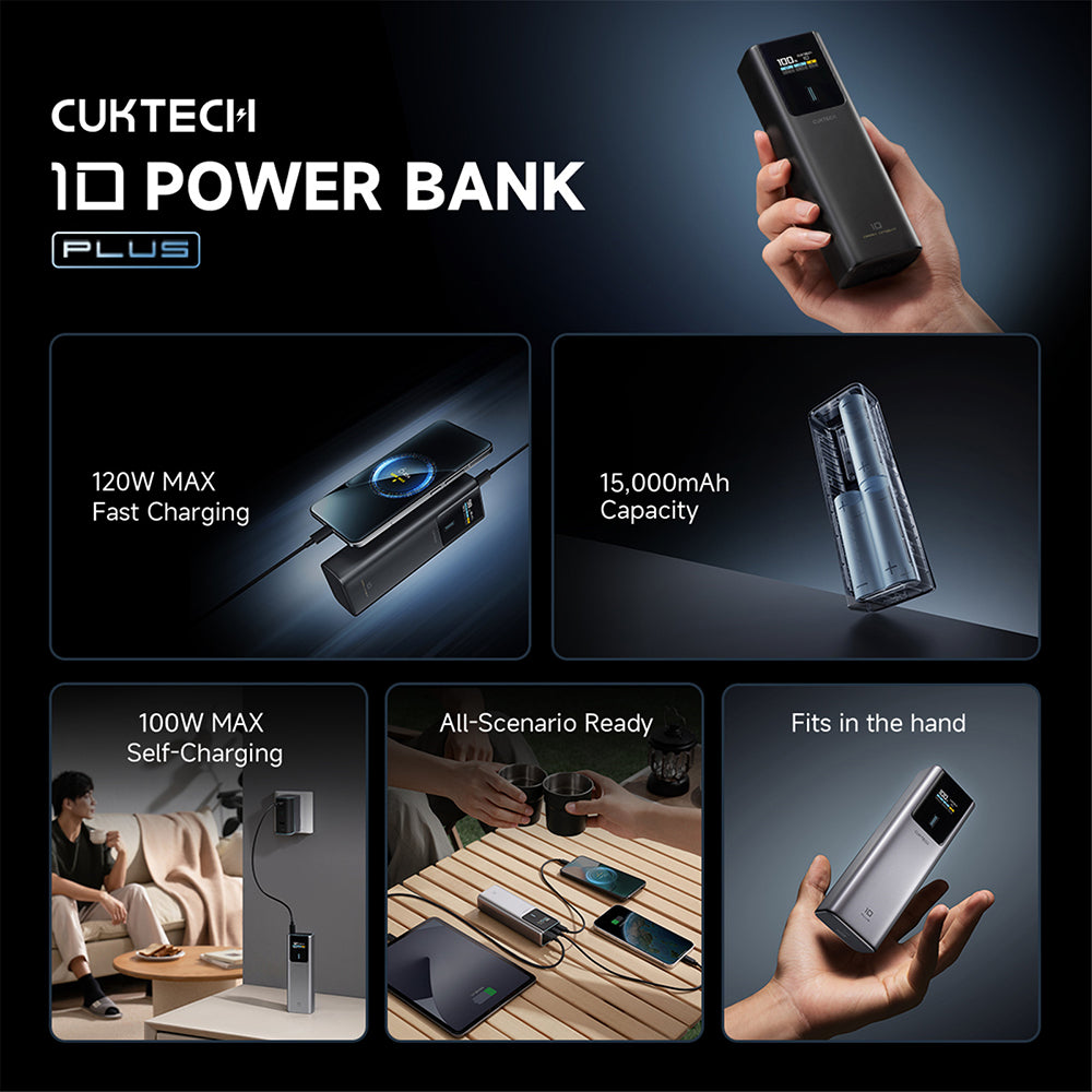Externe batterij Cuktech PB150P, 15000mAh, 120W, QC + PD, 1 x USB-A - 2 x USB-C, Grijs CKPB150POSGR