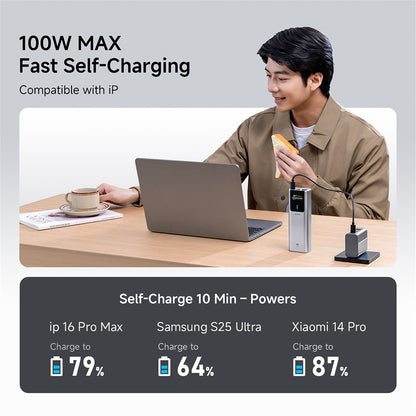 Externe batterij Cuktech PB150P, 15000mAh, 120W, QC + PD, 1 x USB-A - 2 x USB-C, Grijs CKPB150POSGR