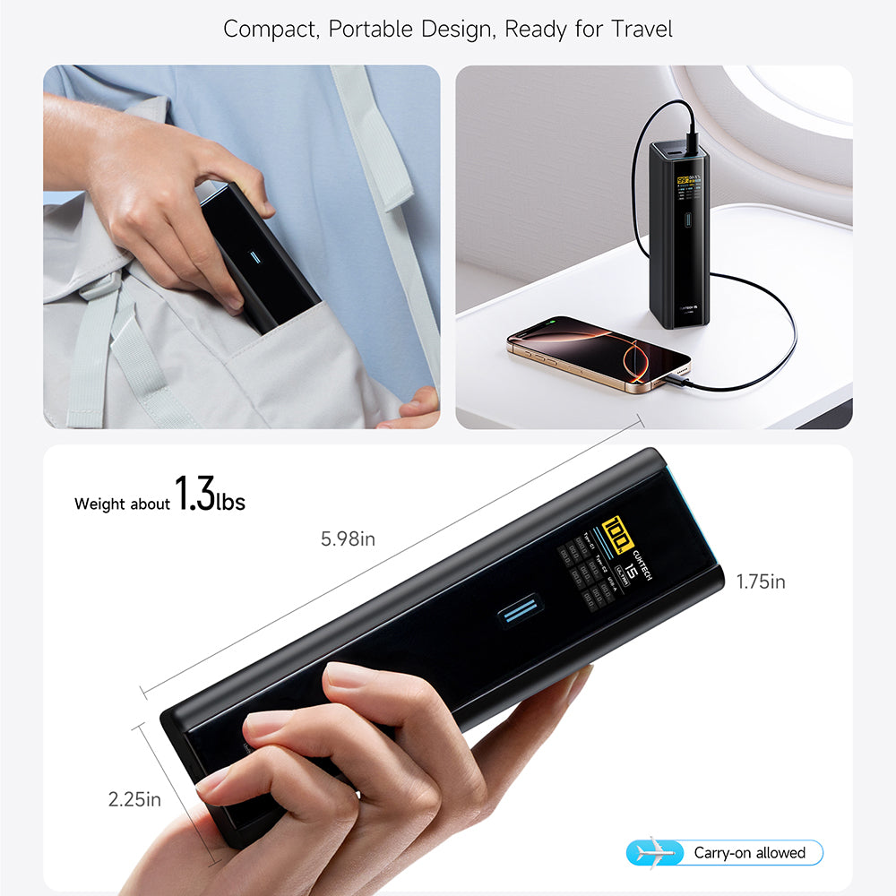 Cuktech PB200U powerbank, 20000 mAh, 210 W, QC + PD, 1 x USB-A - 2 x USB-C, wit CKPB200UGLGR