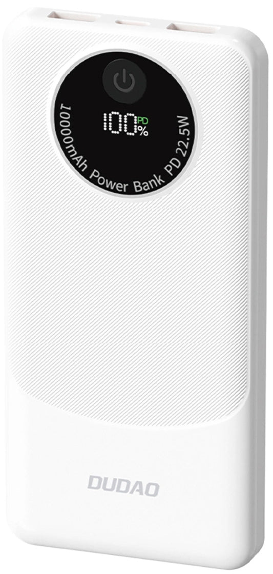 Externe Batterij Dudao K12, 10000mAh, 22.5W, QC + PD, 1 x USB-C - 2 x USB-A, Wit