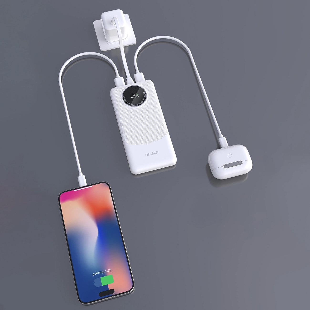 Dudao K12 External Battery, 10000mAh, 22.5W, QC + PD, 1 x USB-C - 2 x USB-A, White