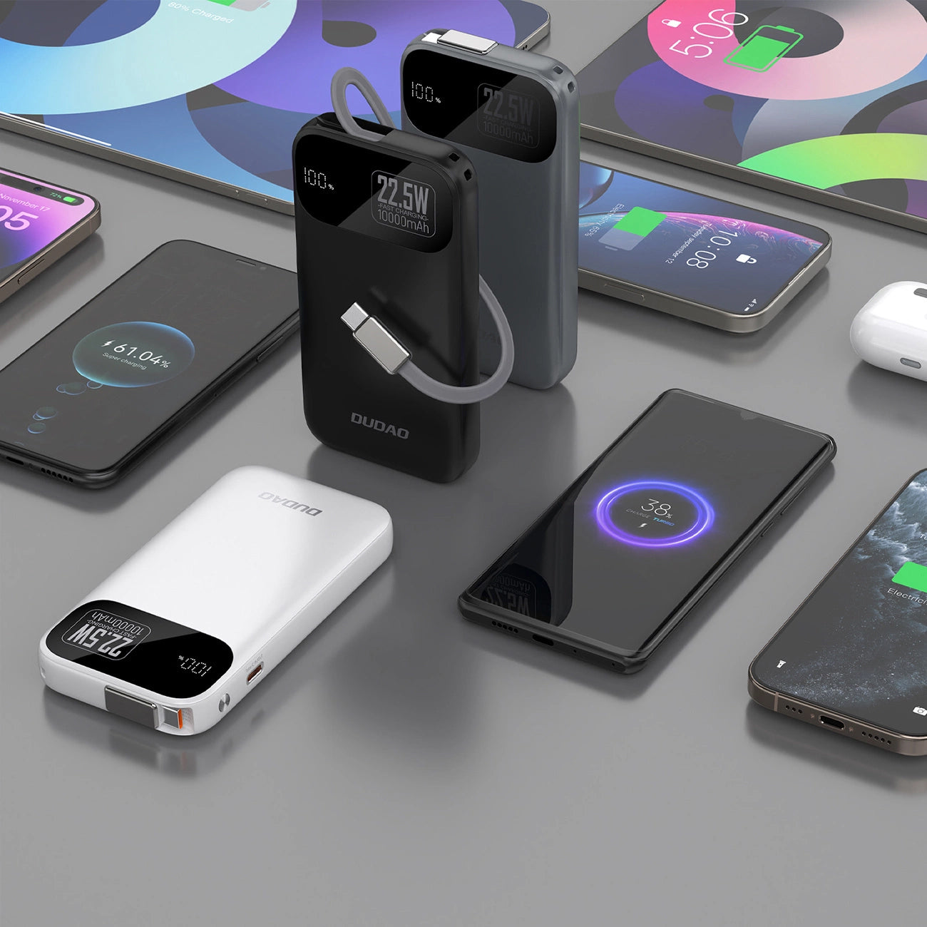 Externe Batterij Dudao K31, 10000mAh, 22.5W, PD, 2 x USB-C, Zwart