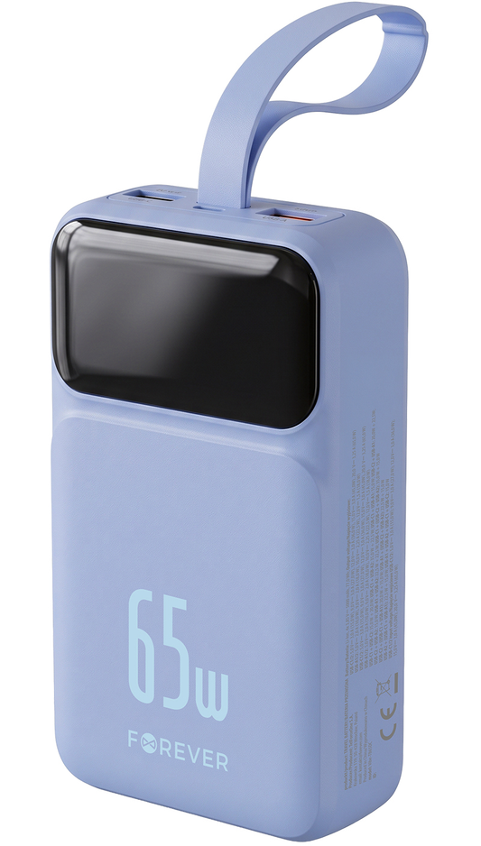 Externe batterij Forever Vibe-TB65, 20000mAh, 65W, QC + PD, 2 x USB-A - 2 x USB-C, Blauw