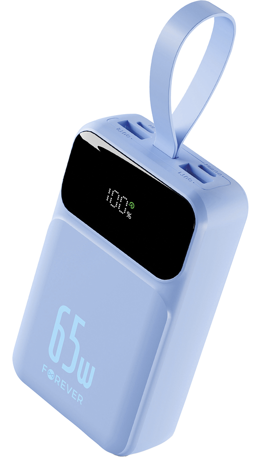 Externe batterij Forever Vibe-TB65, 20000mAh, 65W, QC + PD, 2 x USB-A - 2 x USB-C, Blauw