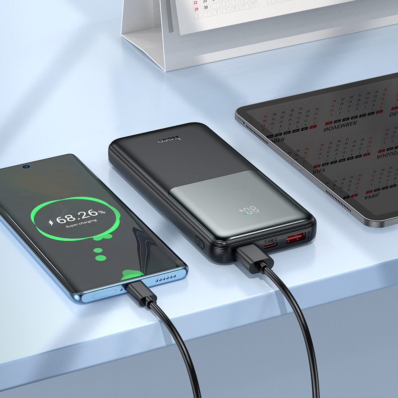 HOCO J136 powerbank, 10000 mAh, 22,5 W, QC + PD, 1 x USB-C - 2 x USB-A, zwart