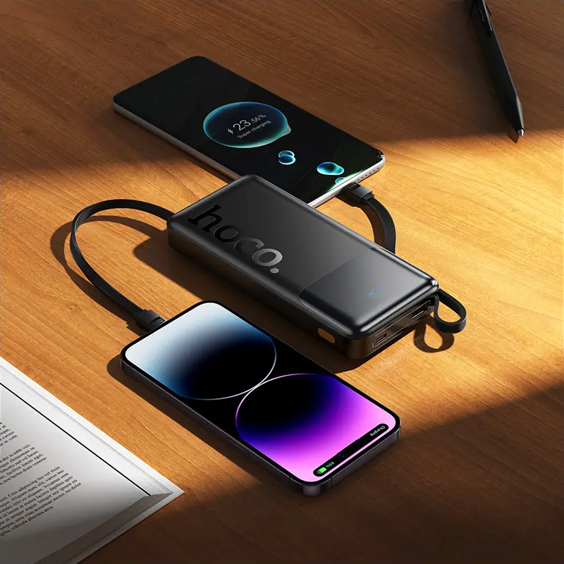 Externe batterij HOCO J156 Founder, 10000mAh, 22,5W, QC + PD, 1 x Lightning - 1 x microUSB - 1 x USB-A - 2 x USB-C, Zwart