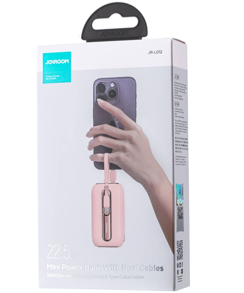 Externe Batterij Joyroom Colorful Series JR-L012, 10000mAh, 22.5W, QC + PD, 1 x Lightning - 2 x USB-C, Roze