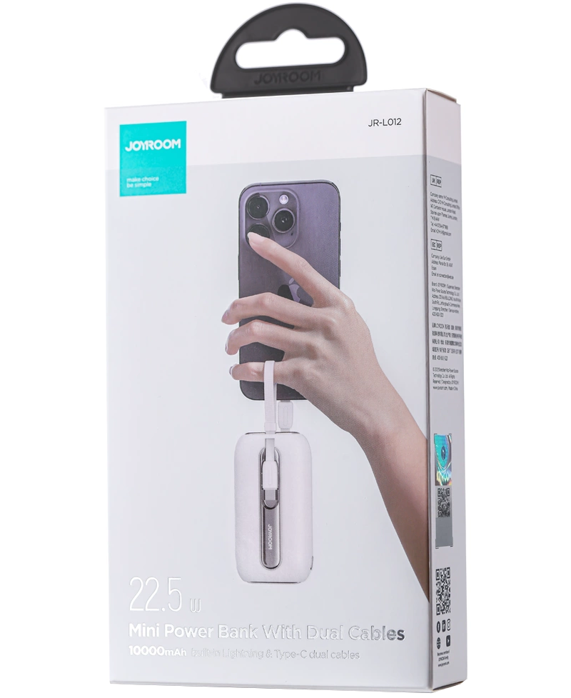Externe Batterij Joyroom Colorful Series JR-L012, 10000mAh, 22.5W, QC + PD, 1 x Lightning - 2 x USB-C, Wit