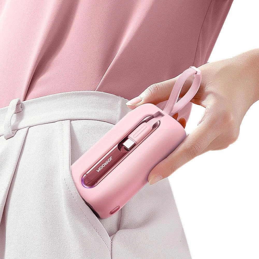 Externe Batterij Joyroom Colorful Series JR-L012, 10000mAh, 22.5W, QC + PD, 1 x Lightning - 2 x USB-C, Roze