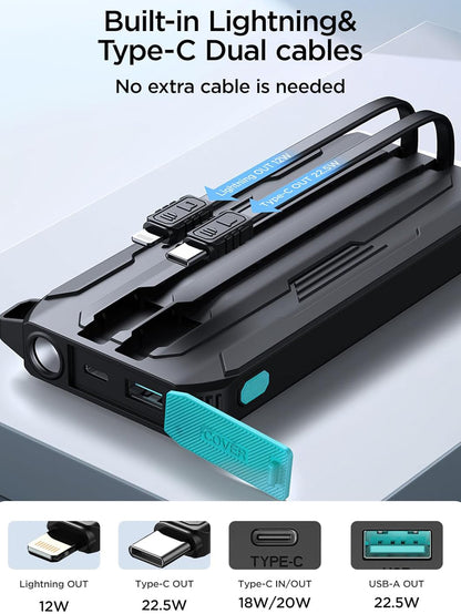 Externe Batterij Joyroom JR-L017, 10000mAh, 22.5W, QC + PD, 1 x Lightning - 1 x USB-A - 2 x USB-C, Zwart