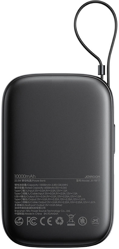 Externe Batterij Joyroom JR-PBF17, 10000mAh, 22.5W, QC + PD, 1 x USB-A - 2 x USB-C, Zwart