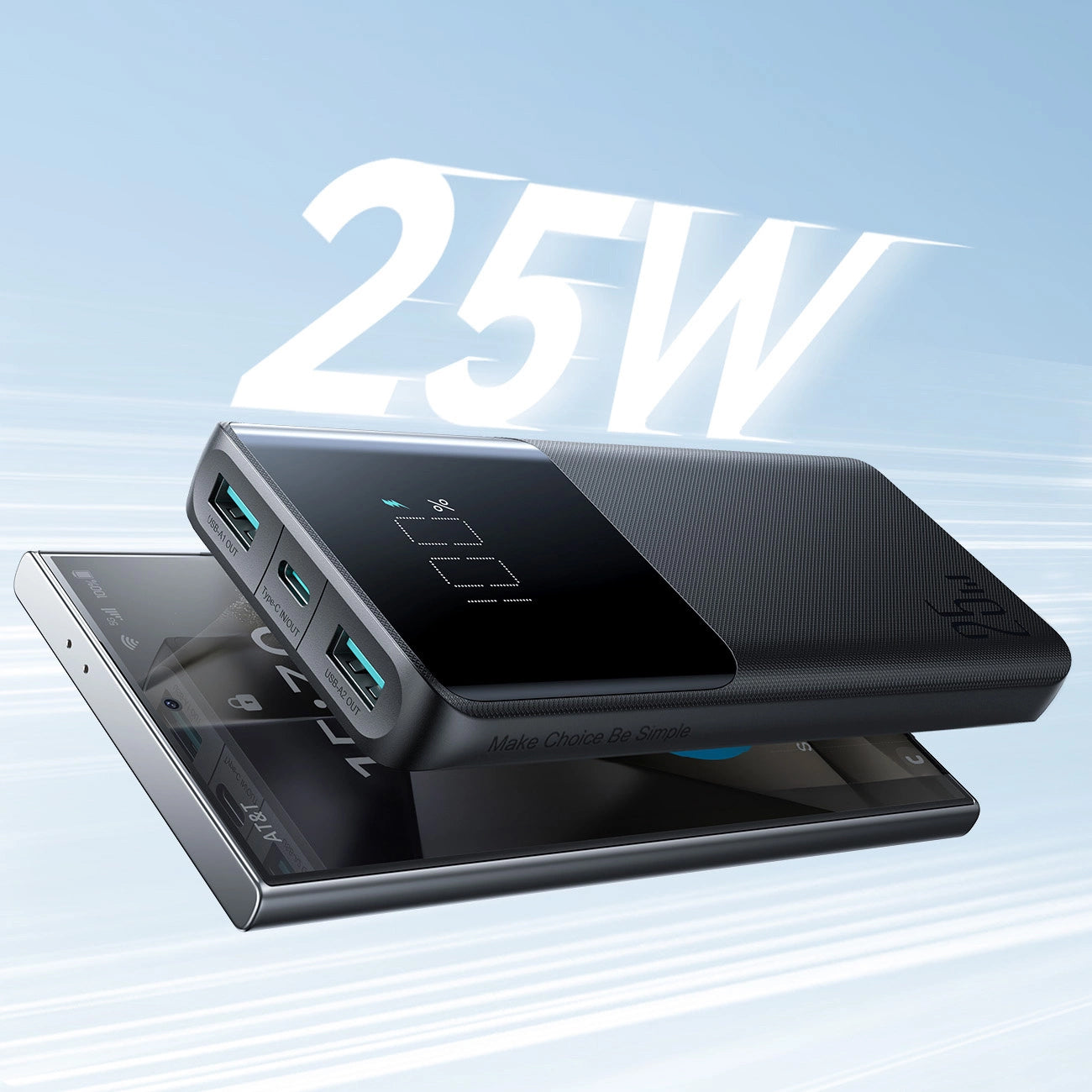 Externe Batterij Joyroom JR-PBF20, 10000mAh, 25W, QC + PD, 1 x USB-C - 2 x USB-A, Zwart
